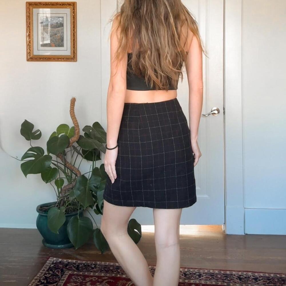 fundamental things vintage black plaid wool wrap high waisted mini skirt - Picture 2 of 4